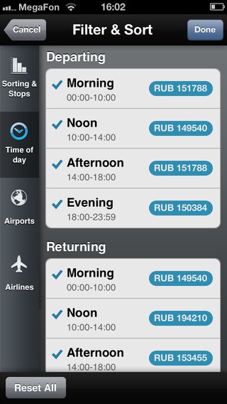 Save time and money for tickets with Momondo momondo filter and sort time of day photo